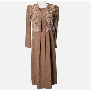 VTG Special Thyme Ltd Maxi Dress Brown Faux Suede Cottagecore Boho Plus Size 20